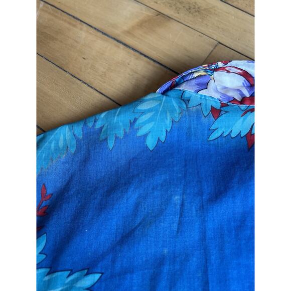 Wrangler Hawaiian Shirt Floral Print Mens Size Large Vintage Button Blue - Picture 8 of 10